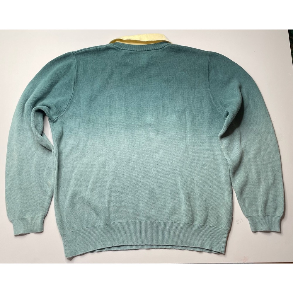 Sinclair University Sweater Mens Medium Teal Ombre Long Sleeve Cotton Top 90s - Picture 4 of 11